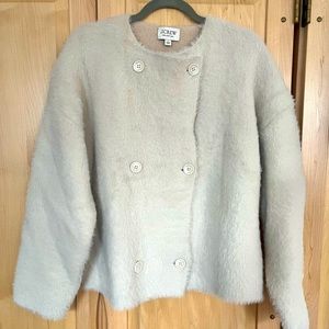 J. Crew Oversized Furry Ivory Knit Button Up Coat-Style Sweater. Size Small.